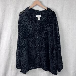 c.l.o.t.h.e.s. Womens Velvet Burnout Button Up Top Size 3X Sheer Witchy Goth